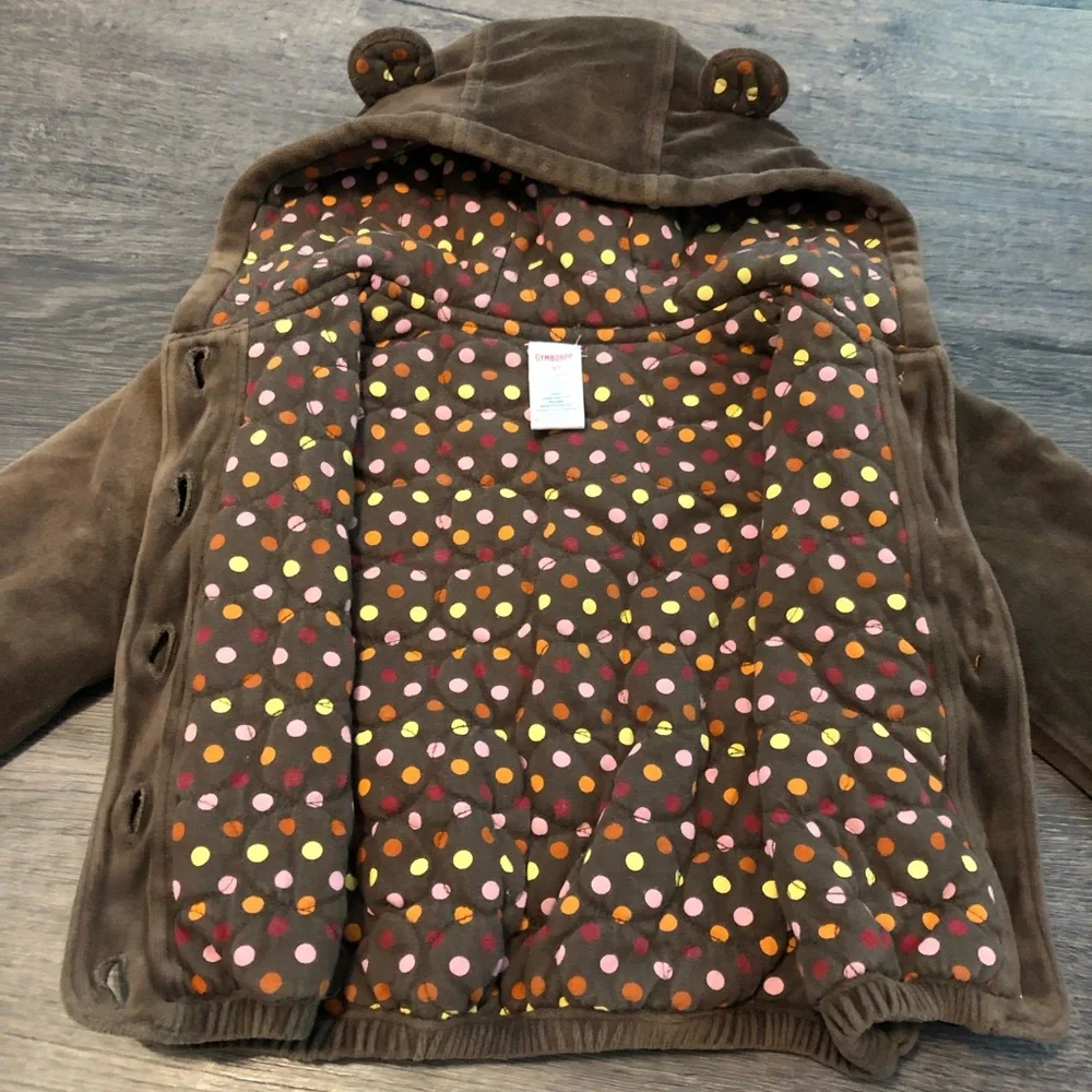 Gymboree Brown Plush Hooded Jacket with Multicolor Polka Dot Lining